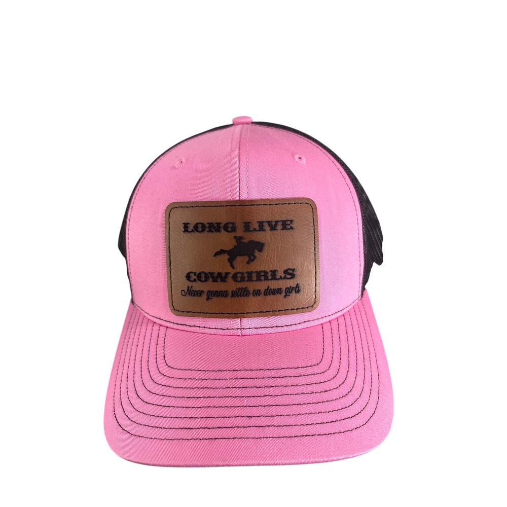 Richardson 112 Long Live Cowgirls Trucker Hat Pink Black Leather Patch NWT